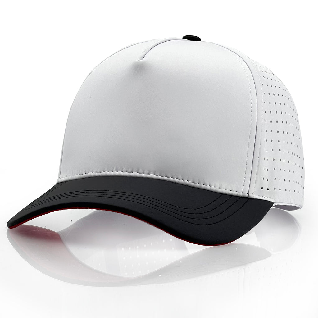 Kingsle - Blank Hat - 5 Panels White & Black Brim Poly ProCap - Unisex - Adjustable Size - $5.50/Each - 5 Hats Bulk