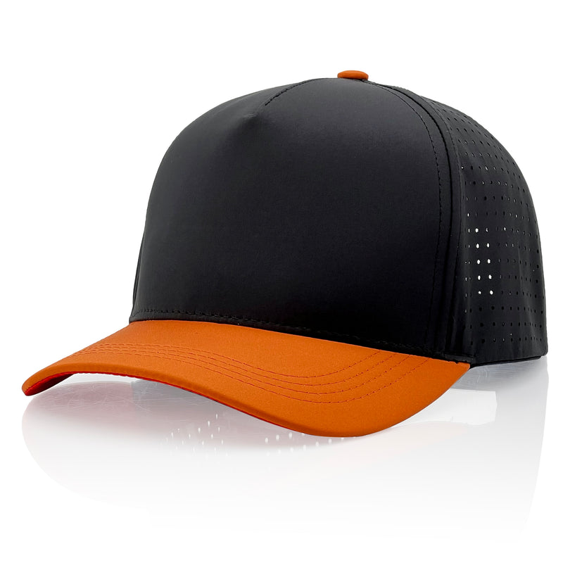 Kingsle - Blank Hat - 5 Panels Black & Orange Brim - Poly ProCap - Unisex - Adjustable Size - $5.50/Each - 5 Hats Bulk