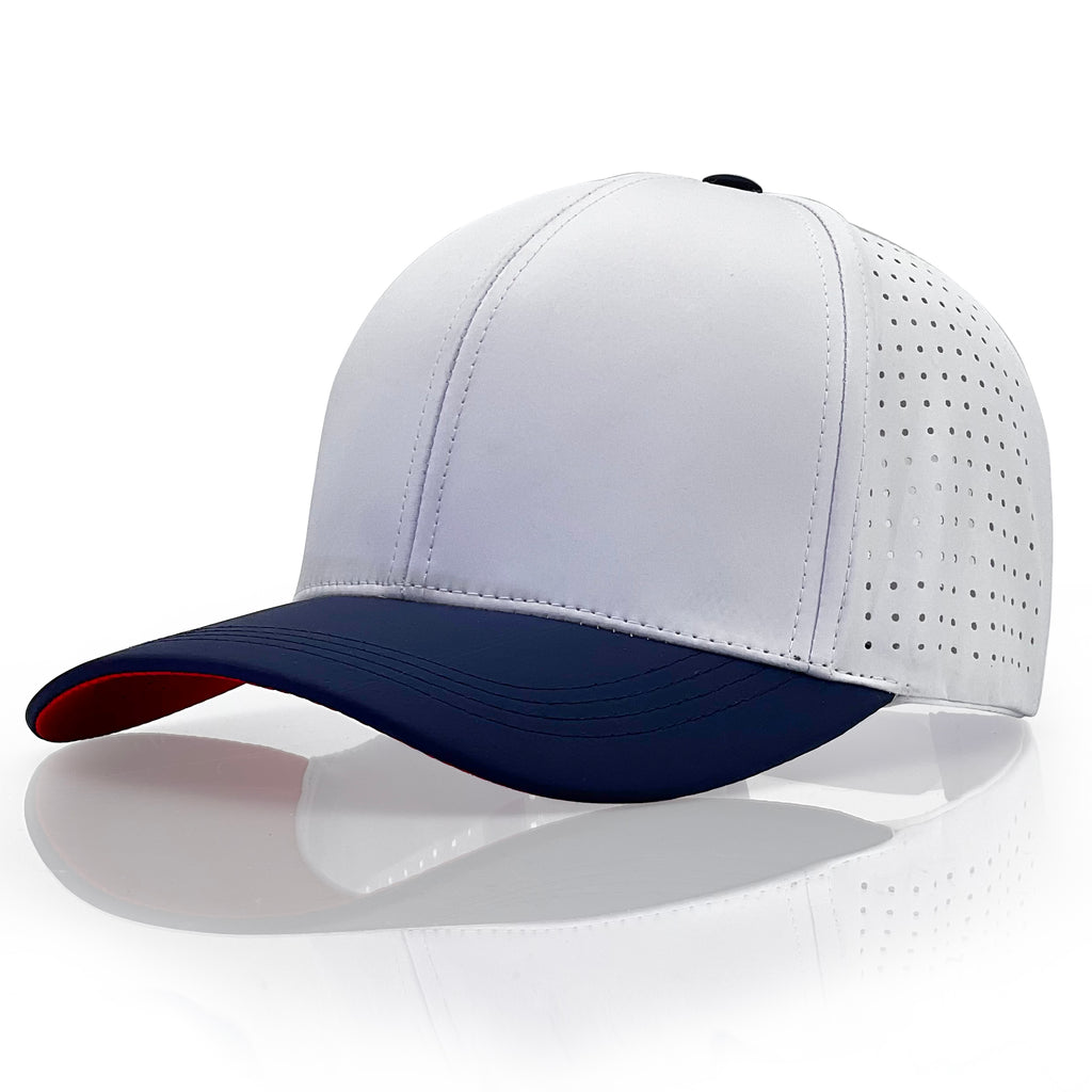 Kingsle - Blank Hat - 6 Panels White & Navy Blue Brim - Poly ProCap - Unisex - Adjustable Size - $5.50/Each - 5 Hats Bulk