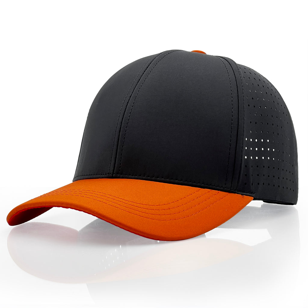 Kingsle - Blank Hat - 6 Panels Black & Orange - Poly ProCap - Unisex - Adjustable Size - $5.50/Each - 5 Hats Bulk