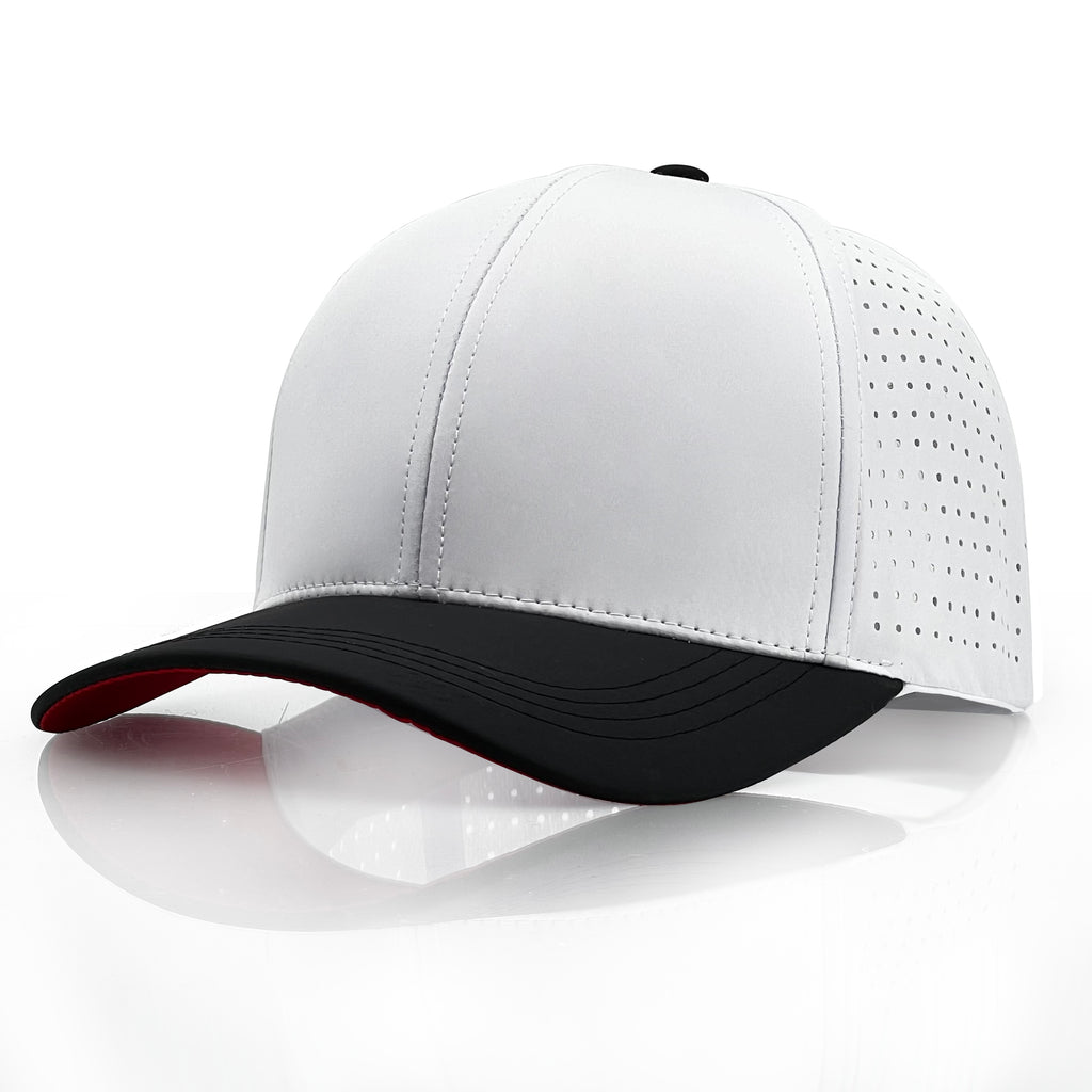 Kingsle - Blank Hat - 6 Panels White & Black Brim Poly ProCap - Unisex - Adjustable Size - $5.50/Each - 5 Hats Bulk