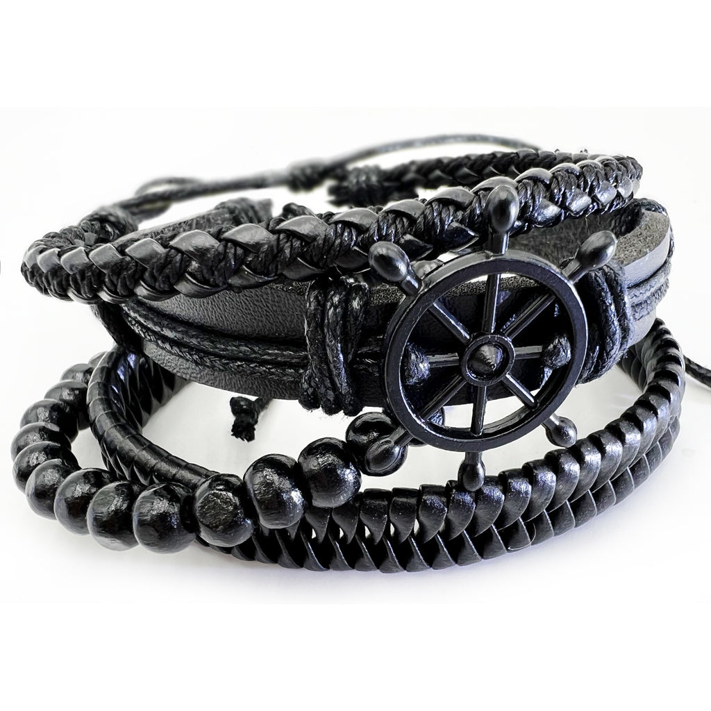 KINGSLE Geniune Leather Bracelets for Men Women - Stackable bracelet  - Adjustable (A01: Skeleton Leaf)