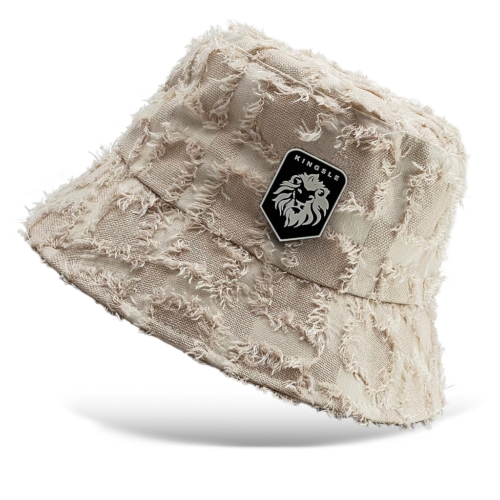 Kingsle Cream Cotton Rugged Bucket Hat - Unisex - One Size Fits Most